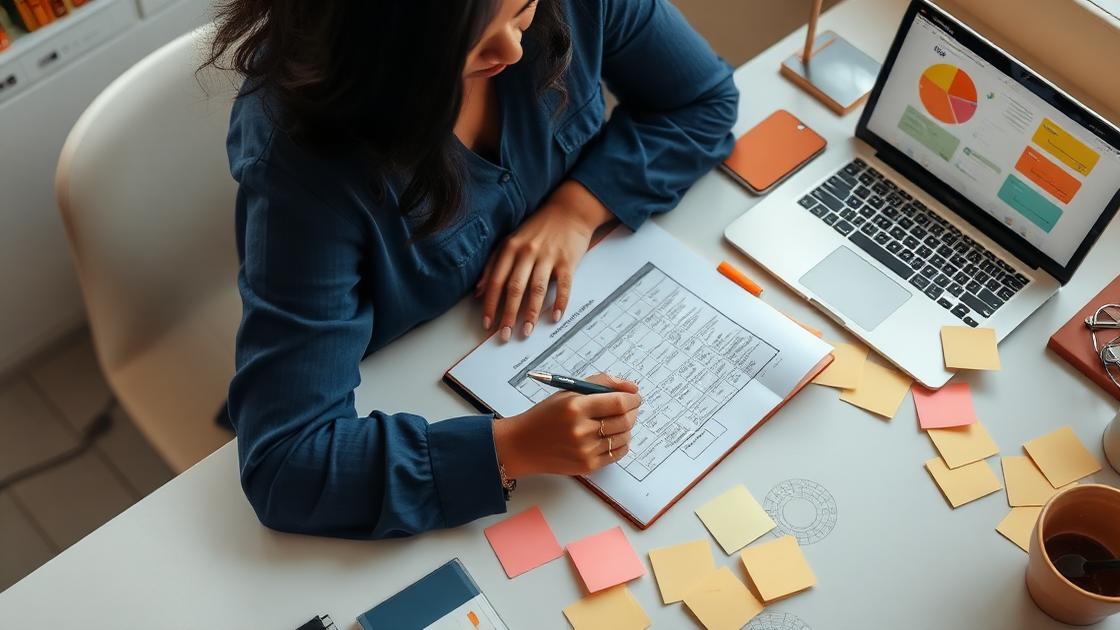 Strategist planning a content calendar on a desk