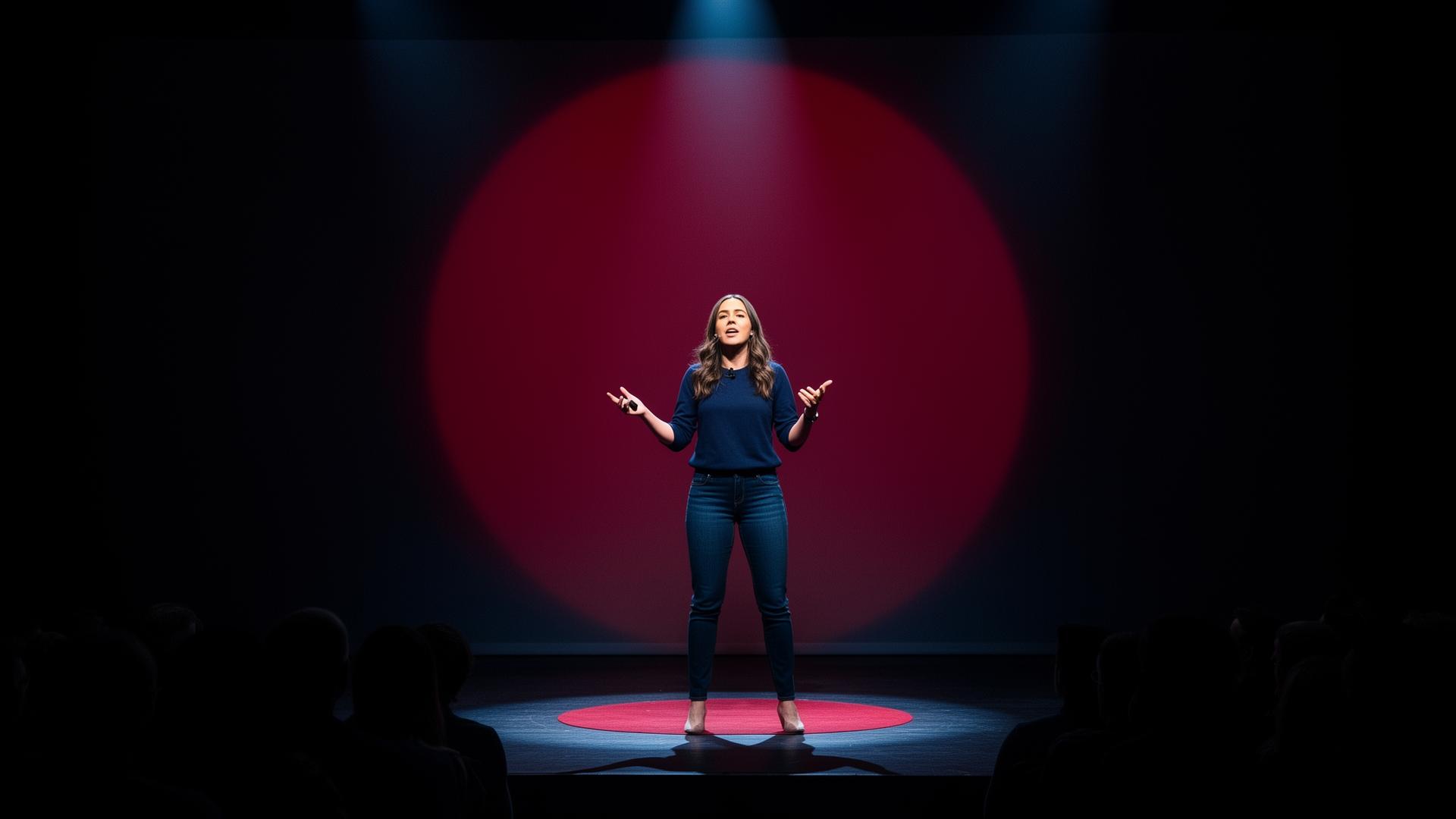 Speaker on a TEDx-style stage